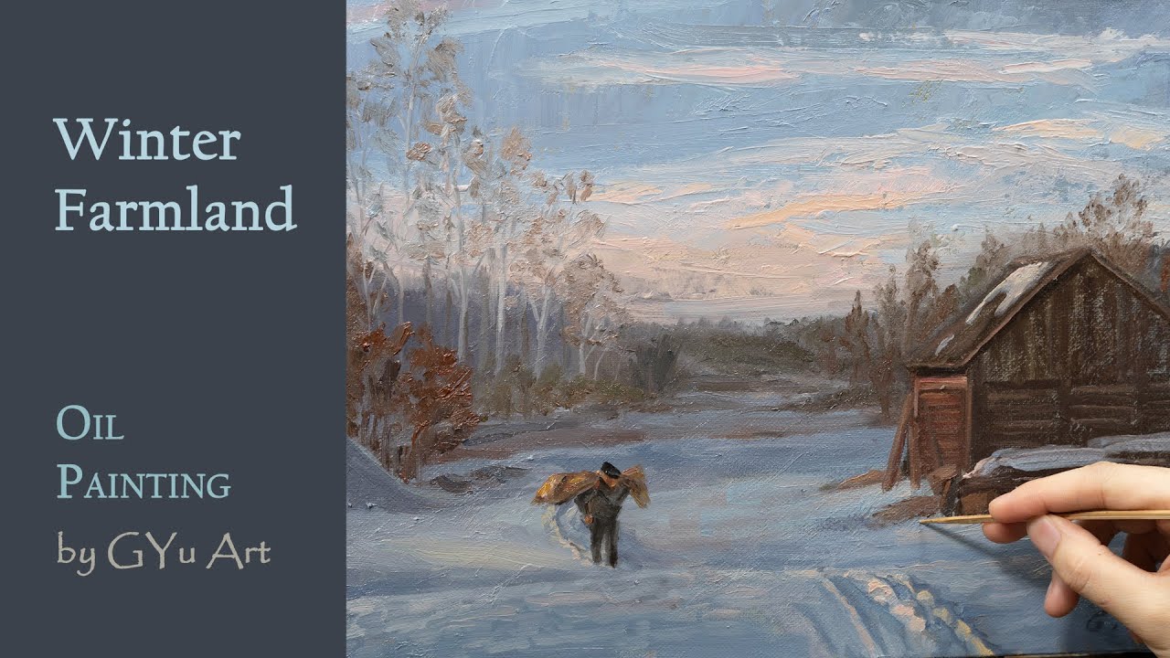 Painting Winter Farmland with a Figure, landscape oil painting from start to finish | #art #winter