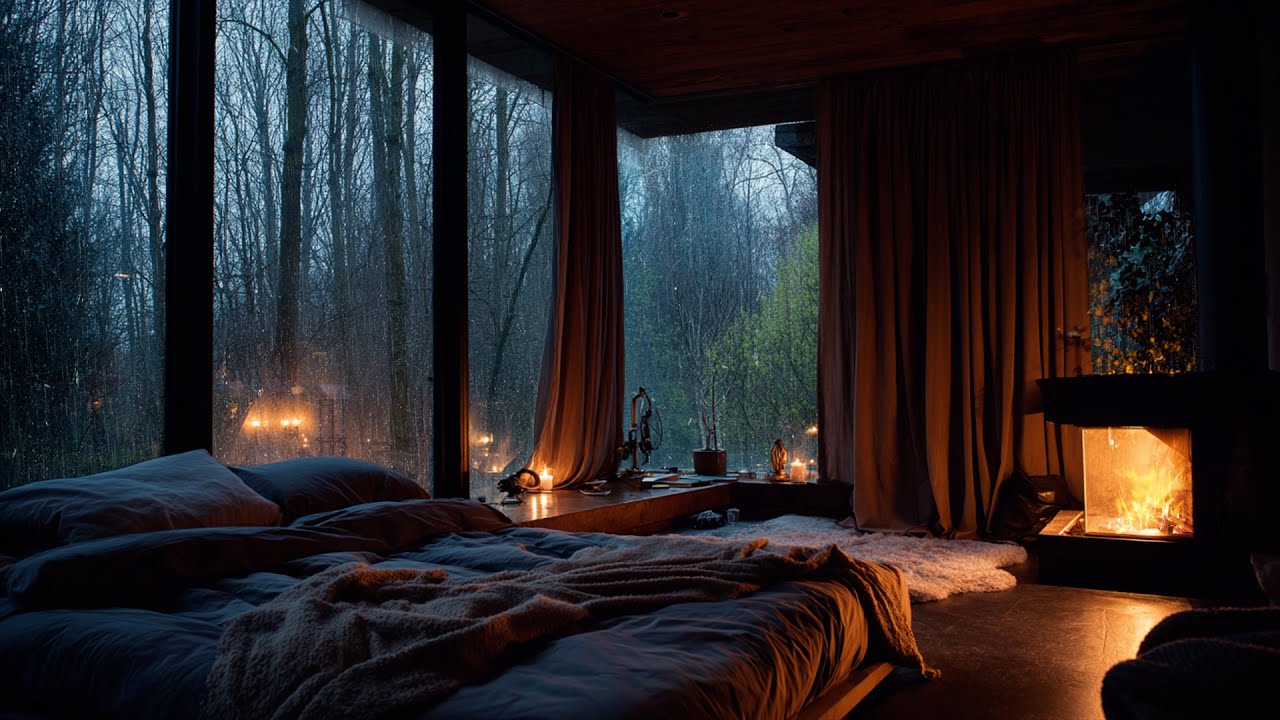 Cozy Winter Fireplace with Smooth Piano and Snow Sounds for Stress Relief
