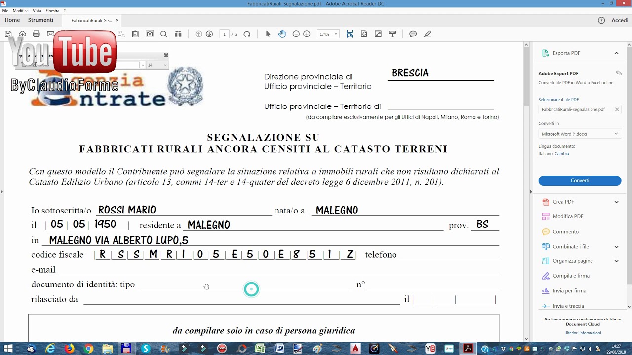 FABBRICATI RURALI SEGNALAZIONE DI RUDERE (DIRUTO)