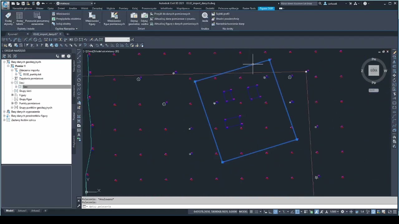 03.02 Kurs AutoCad Civil 3D - Pomiary - import danych