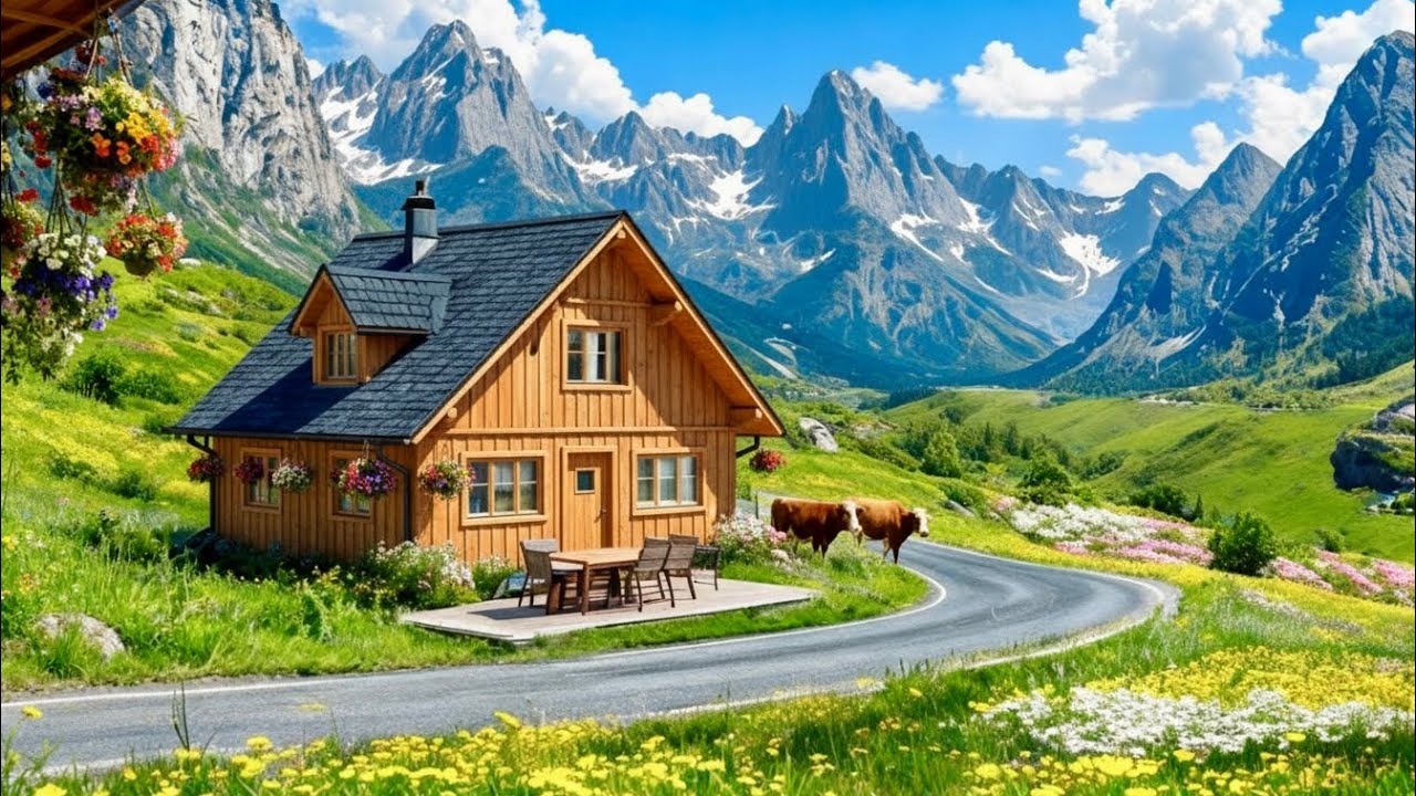 Swiss Villages , Dream Drive with Relaxing Music , 4 K 