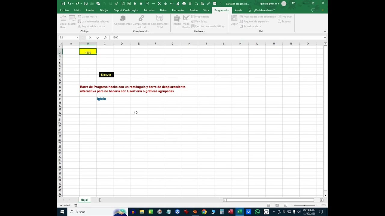 Excel Barra de progreso hecha con barra de desplazamiento