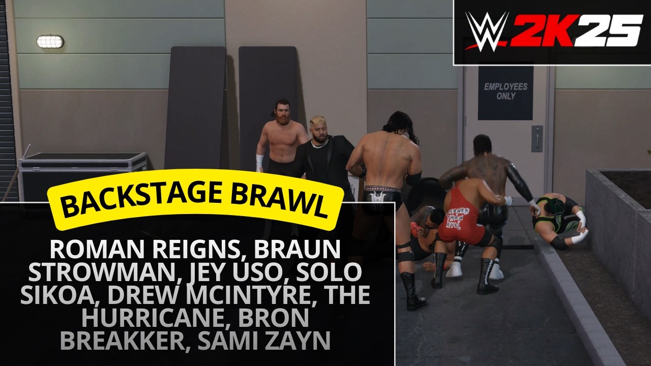 WWE 2K25 – Roman Reigns vs Strowman vs Jey Uso vs Solo Sikoa vs Drew McIntyre (Backstage Brawl)