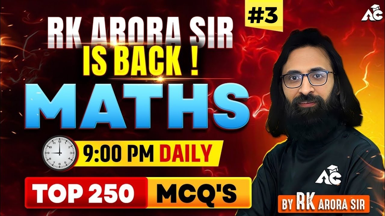 Punjab State Exams 2026 | Maths Top 250 MCQs | Maths By RK Arora Sir #3