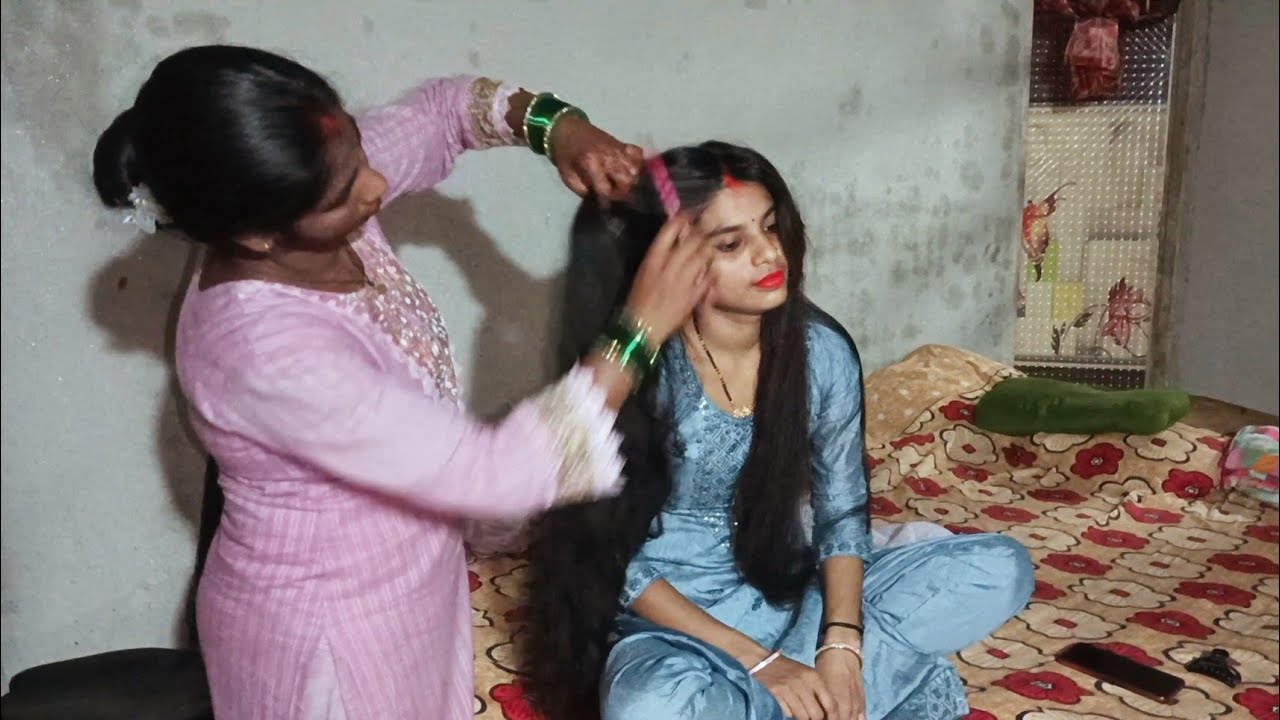 Full video combing bun drop play braid hairstyle  #rapunzel #longhair #haircare new model chandani