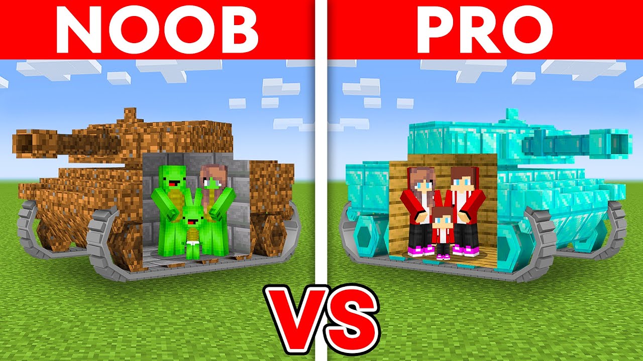 MIKEY vs JJ FAMILY: NOOB vs PRO: TANK HOUSE Build Challenge in Minecraft