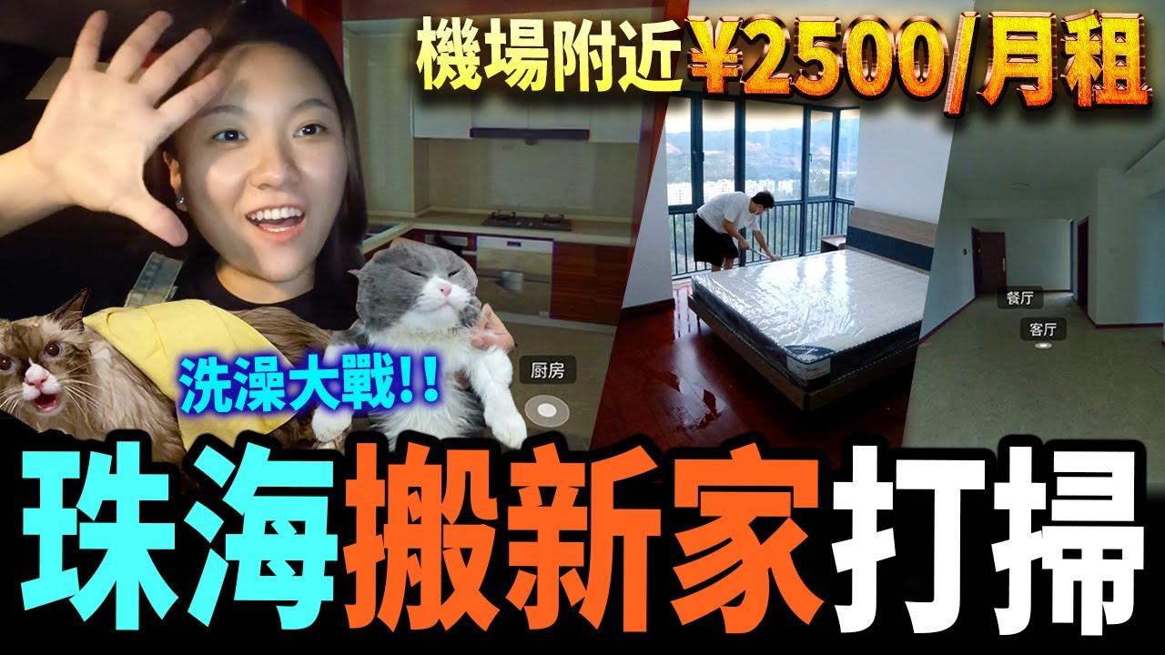 【搬屋VLOG】超便宜！珠海金灣$2500租3房，入住連門都冇😂？久違的幫貓貓洗澡🛁【點睇珠海#2】