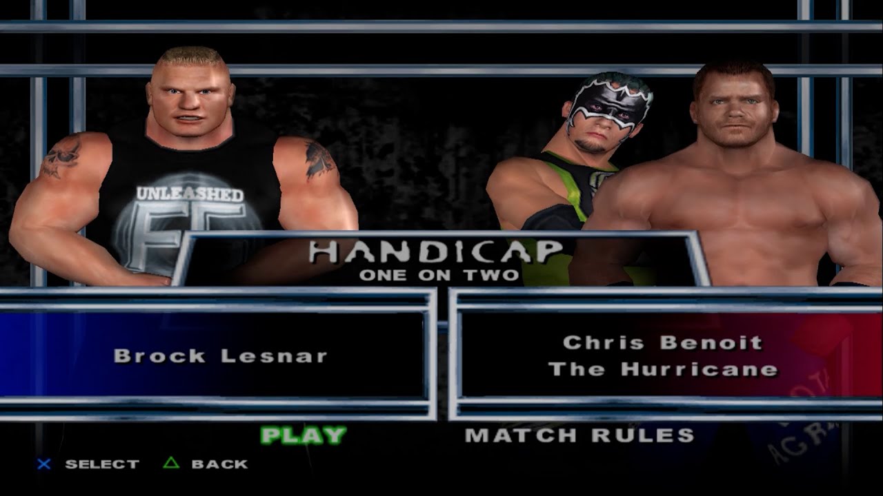 WWE SmackDown! Here Comes the Pain - Brock Lesnar VS ChrisBenoit,TheHurricane (HANDICAP)