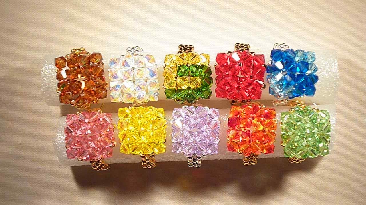 Anillo Cuadrado Pequeño Swarovski Little Square Beaded Ring Tutorial