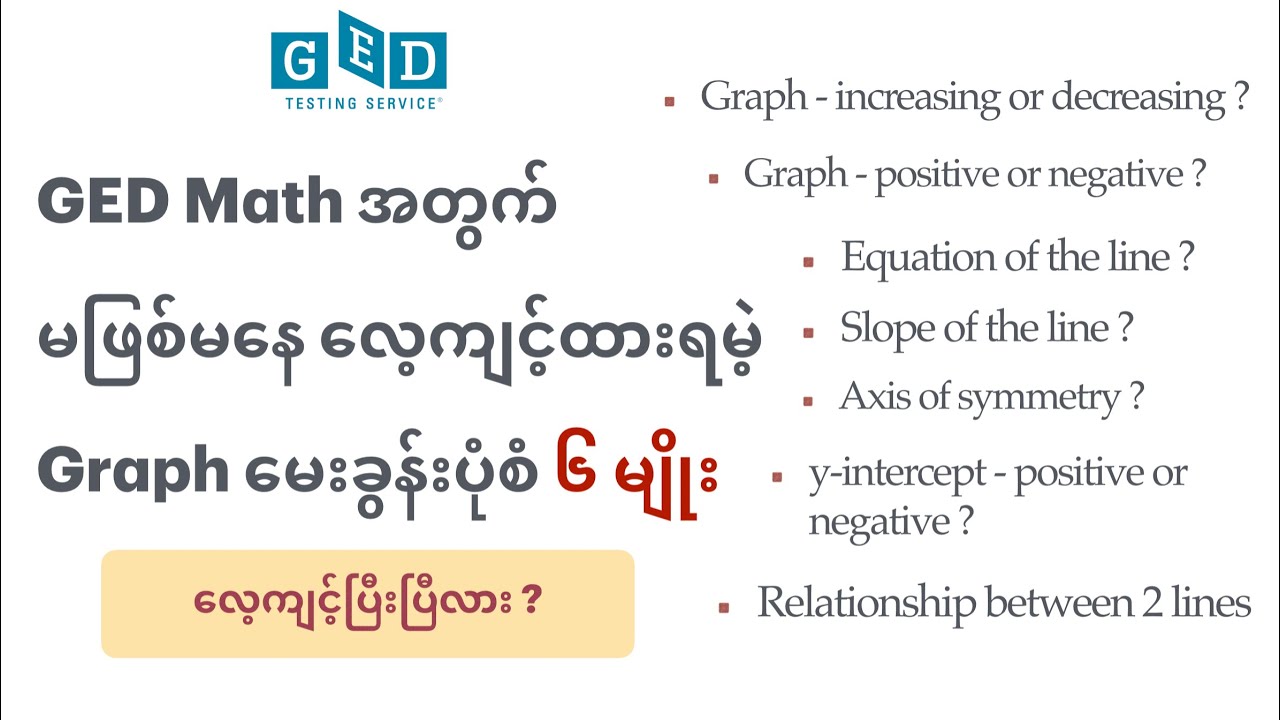 GED Math အတွက် မဖြစ်မနေ လေ့ကျင့်ထားရမဲ့ Graph မေးခွန်းပုံစံ ၆ မျိုး | 6 Different Question Types