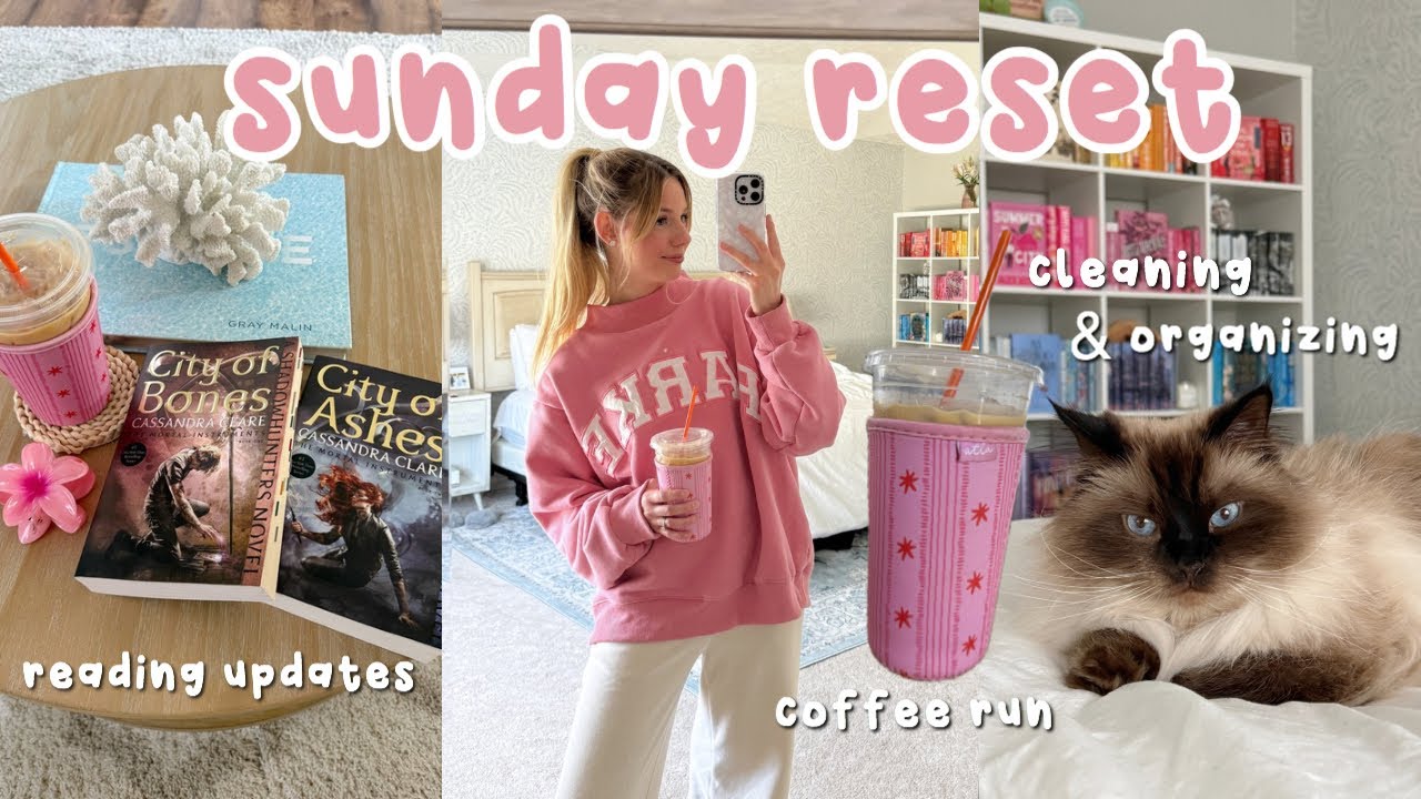 sunday reset vlog 🌸🧺📖 cleaning, reading my comfort series, + my dunkin coffee order! 