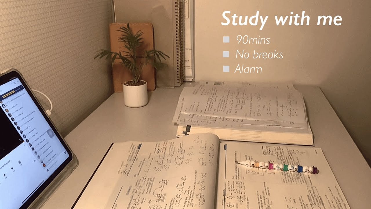 STUDY WITH ME 90mins | 90분 집중 | 스터디윗미 | 집공 | No breaks | Alarm | fire crackling | 장작 타는 소리 ASMR🔥