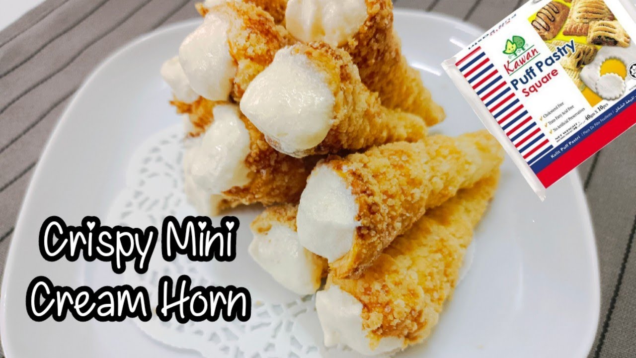 Crispy Cream Horn Resepi / Cream Horns Puff Pastry with Custard Vanilla Filling Recipe