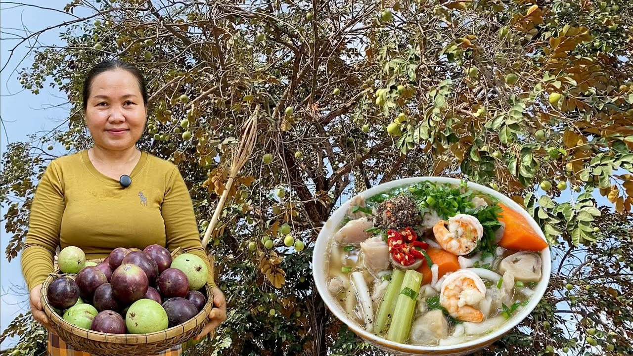Natural Rural Fruit  🍑 & Pork Trotters Porridge with LORT Recipe | Cambodian cooking