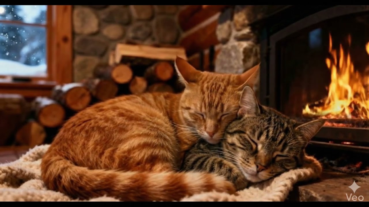 Sleep For Cats貓咪輕柔的呼嚕聲ASMR壁爐旁，助您深度熟睡，放鬆舒適Fire Sounds (No Music)