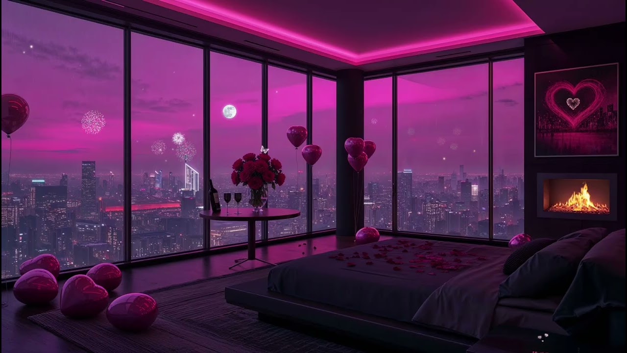 Pleasant Jazz Music 🩷Romantic Pink Toned Setting 🔥3 Hours of Crackling Fire Sounds for Focus, Sleep
