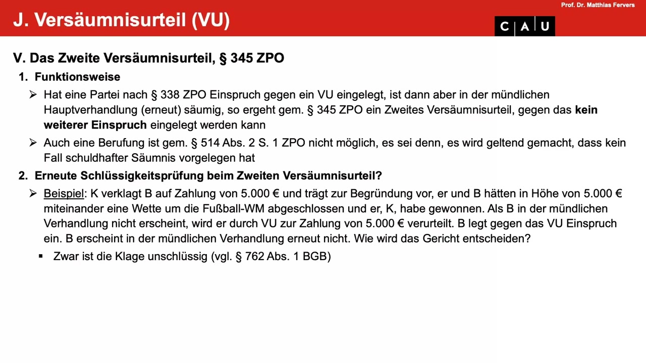 Zivilprozessrecht – Folge 12 (Versäumnisurteil; Prozessaufrechnung)