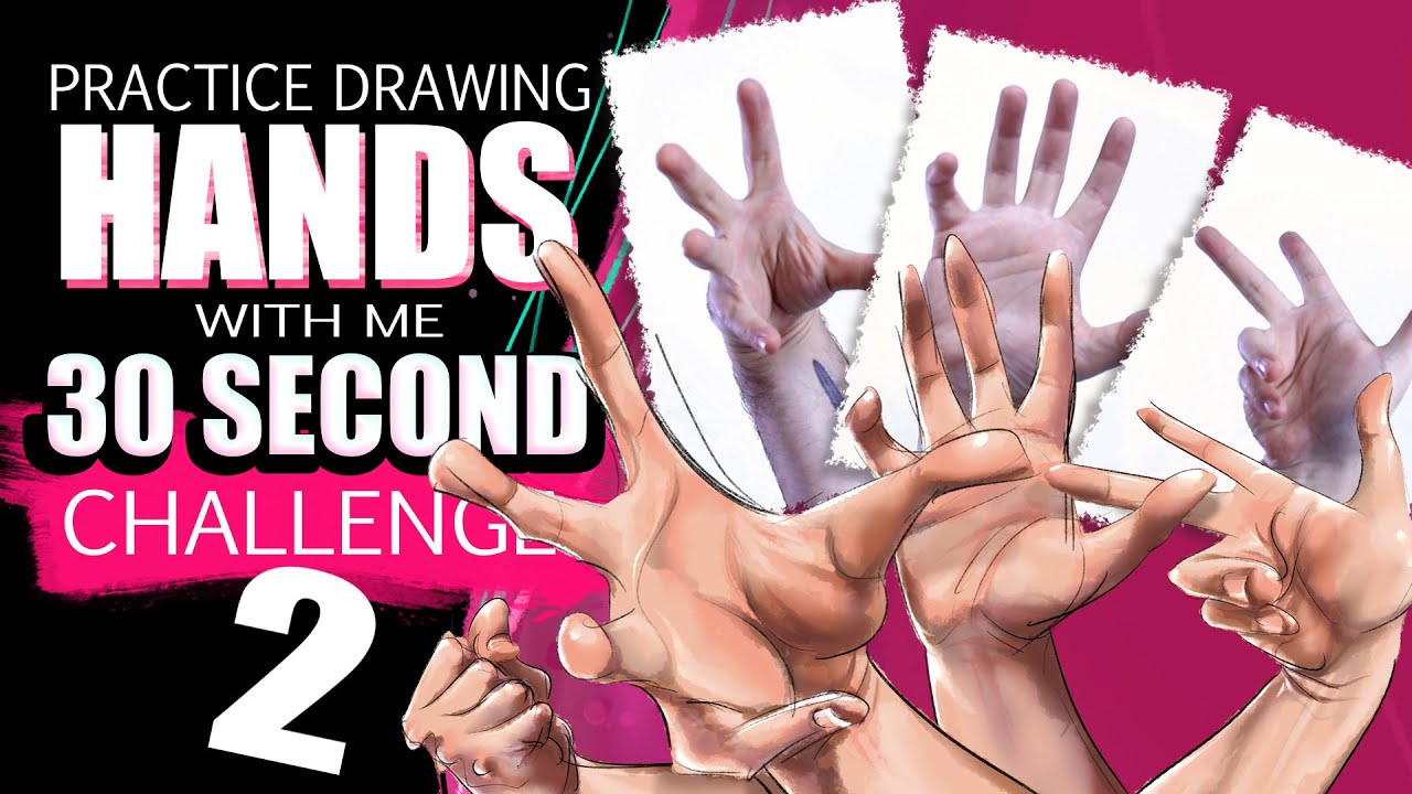 Practice drawing hands with me again - 30 sec gesture drawing challenge with life drawing reference.