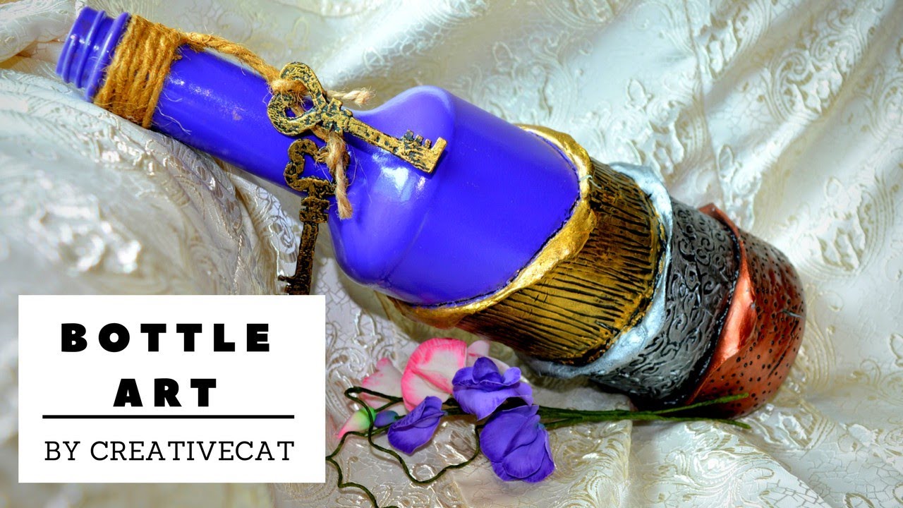 Bottle art|Wine bottle craft|Antique Bottle|Altered bottle|Bottle decoration by Creative Cat