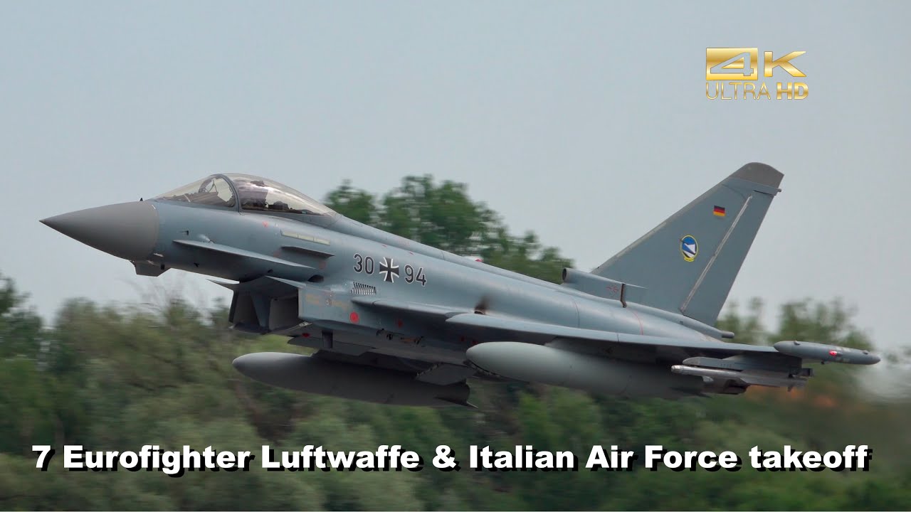 7 Eurofighter Typhoon German & Italian Air Force takeoff at Neuburg Airbase ETSN
