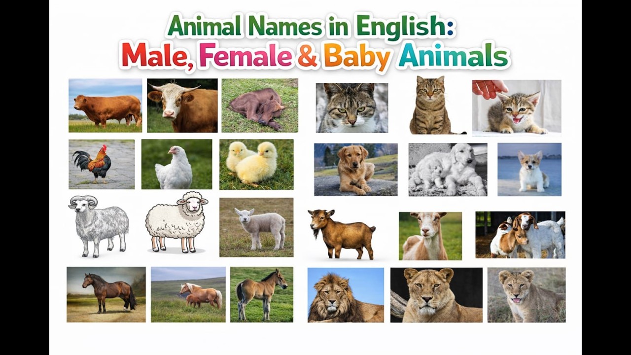 Animal Names in English – Male, Female & Baby Animals 🐶🐮🐴