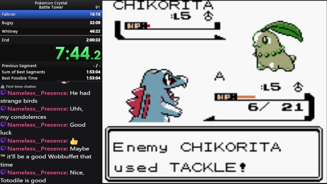[1:46:53] Pokemon Crystal Battle Tower speedrun (Current World Record)