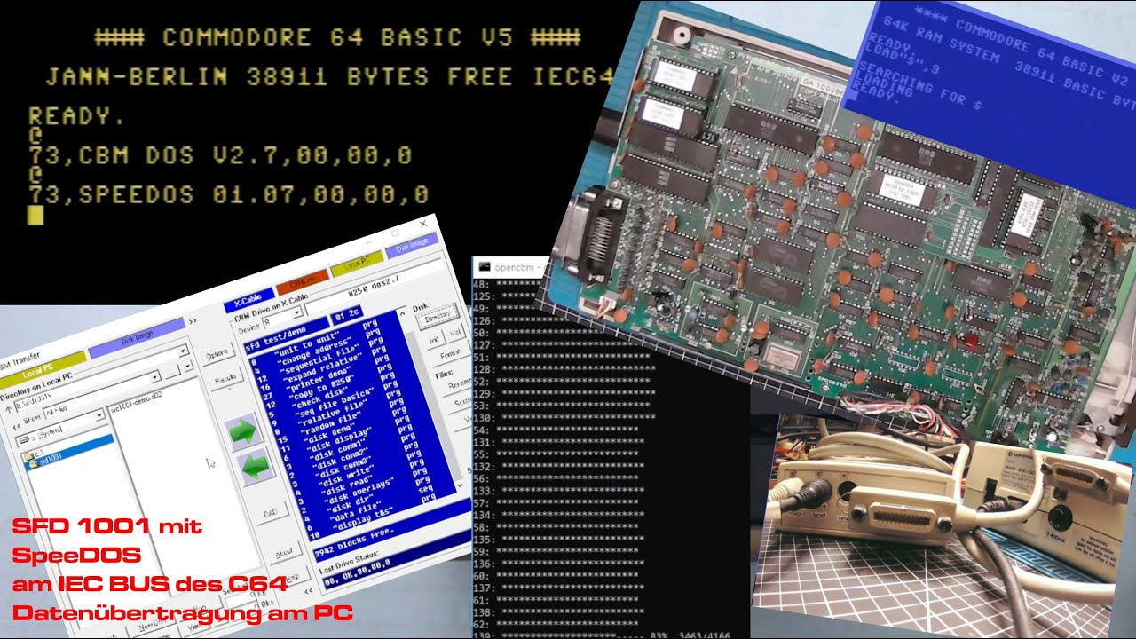SFD 1001 am IEC BUS des C64 sowie ein SpeeDOS Upgrade und Datenübertragung am PC
