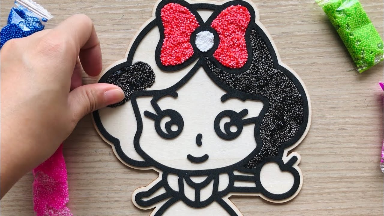 Tô màu công chúa bạch tuyết bằng slime bọt xốp - Slime painting Snow white princess  (Chim Xinh)
