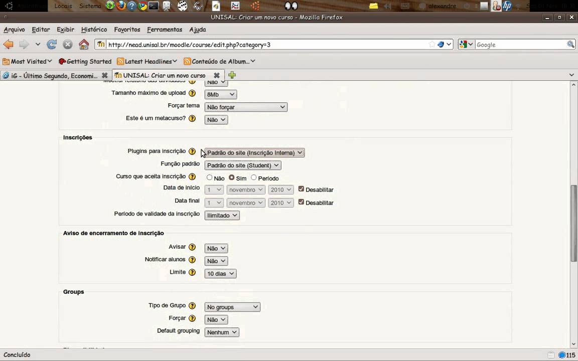 Demonstracao - Criacao de Curso Moodle