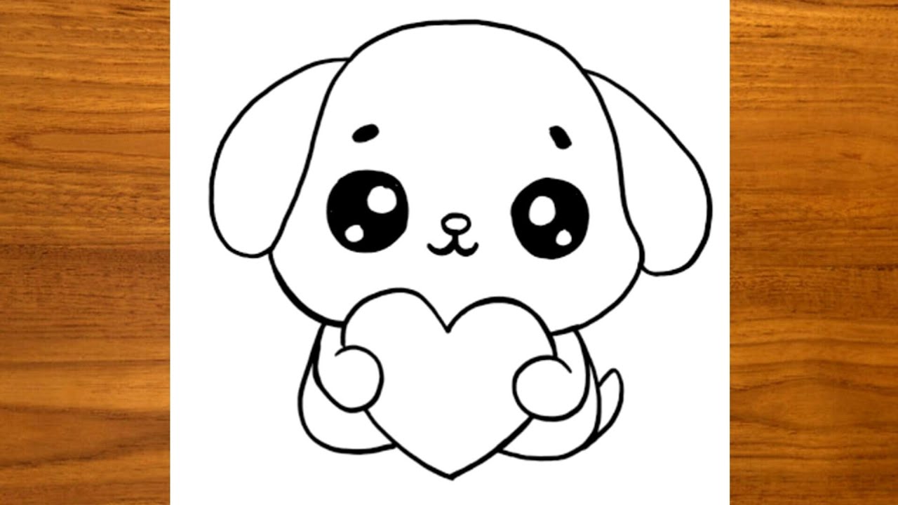 How to Draw a Cute Puppy Holding a Heart for Kids | Easy Step by Step Drawing