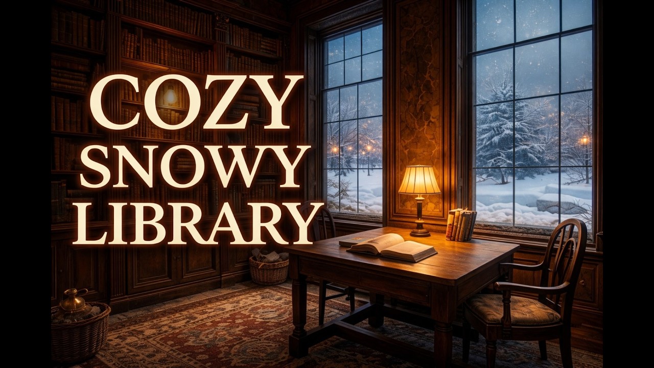 Cozy Old Library in a Snowstorm — Warm Reading Room Ambience for Sleep, Focus & Relaxation