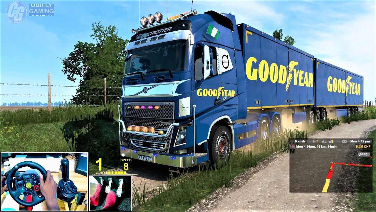 ETS2 Mapa Ceibo Argentina 1.47 Off-road - Volvo fh16 B-double trailer V8 Open pipe engine.