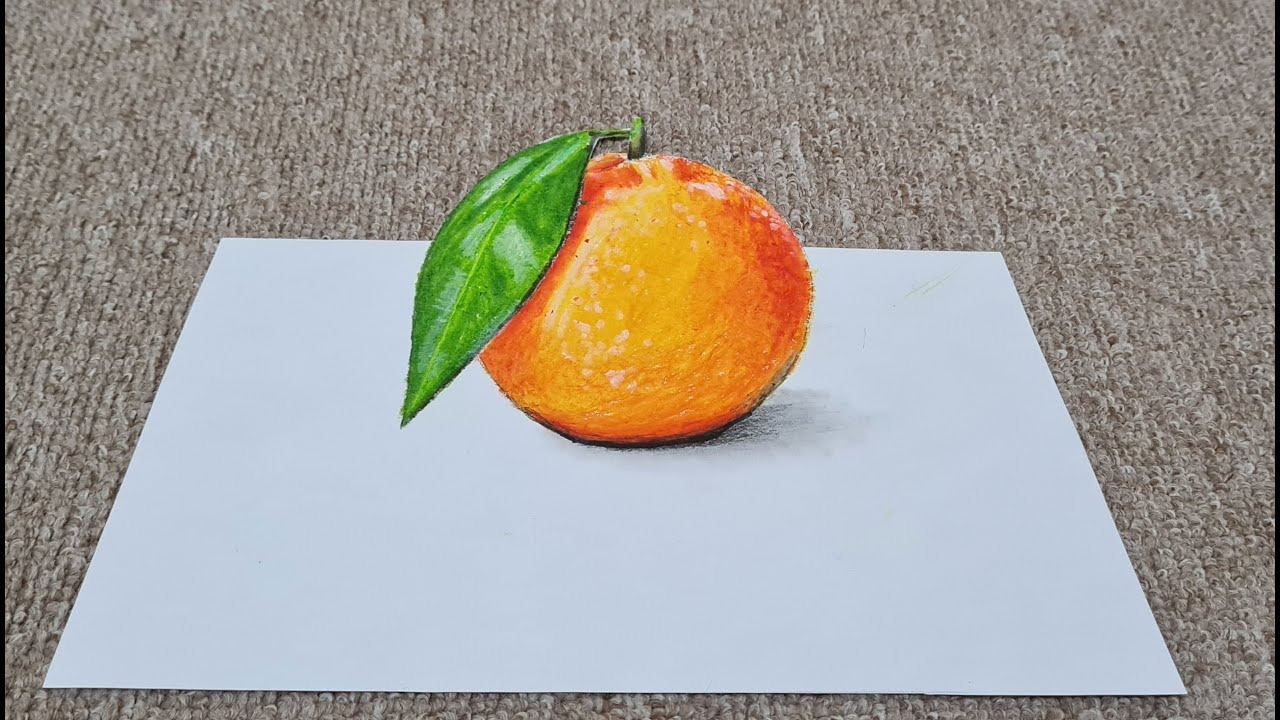 3 boyutlu çizimler / meyve çizimleri / mandalina nasıl çizilir / pastel boya çalışmaları