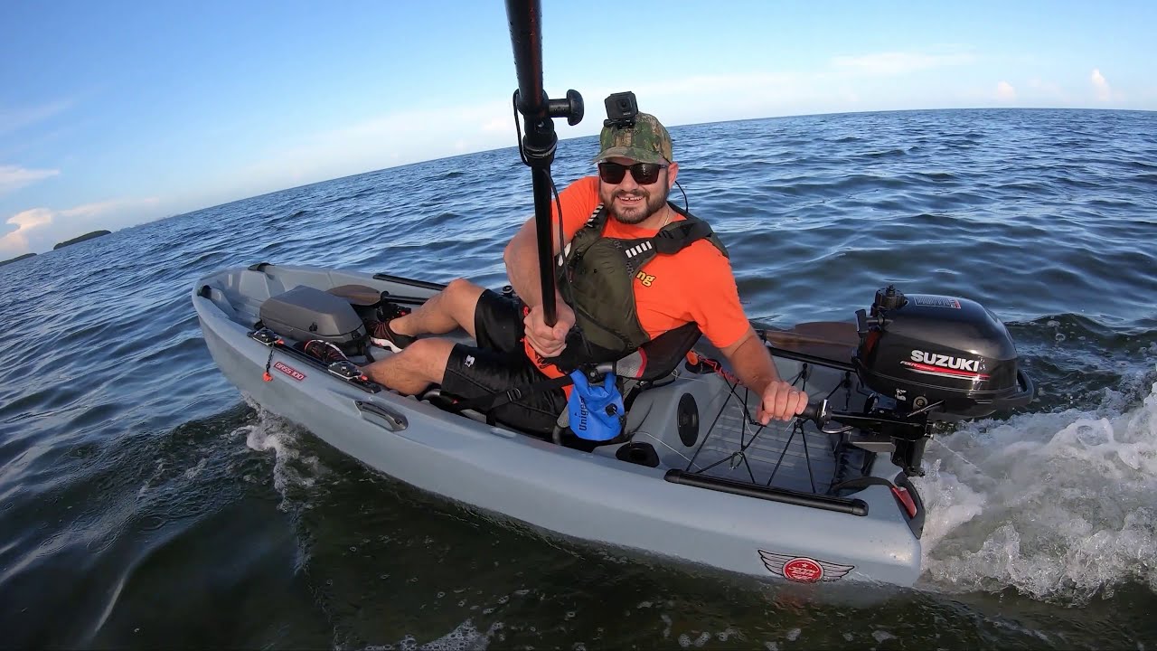 2.5 HP Outboard on a Kayak Jonny Boats Bass 100 with Suzuki 2.5 HP