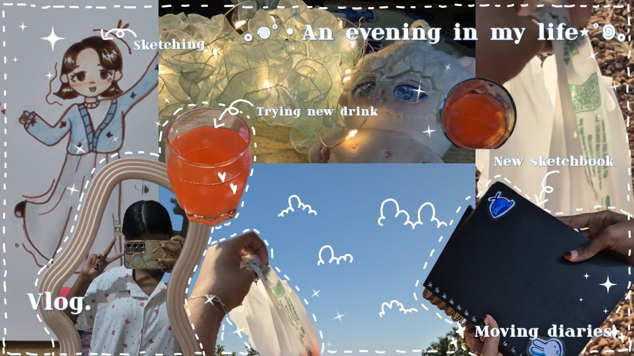 An evening in my life⋆| new sketchbook, trying pretty drink, sketching and more😌🌊