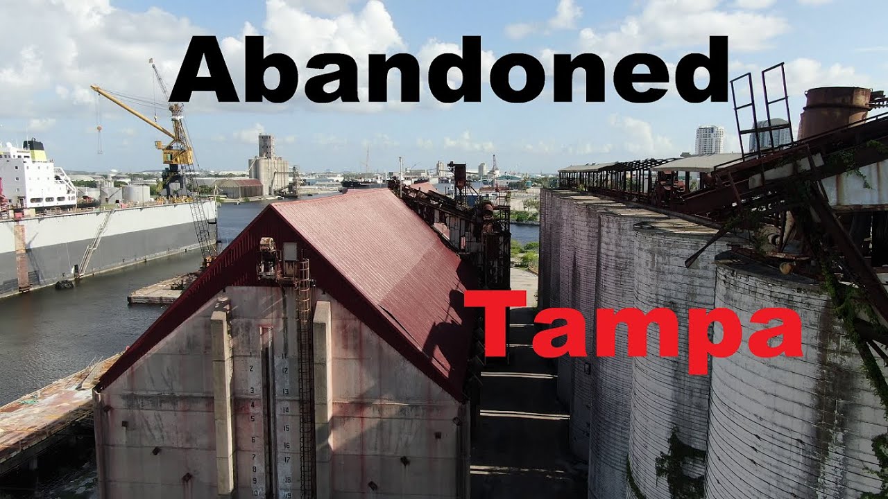 Aerial footage of decaying Tampa port building
