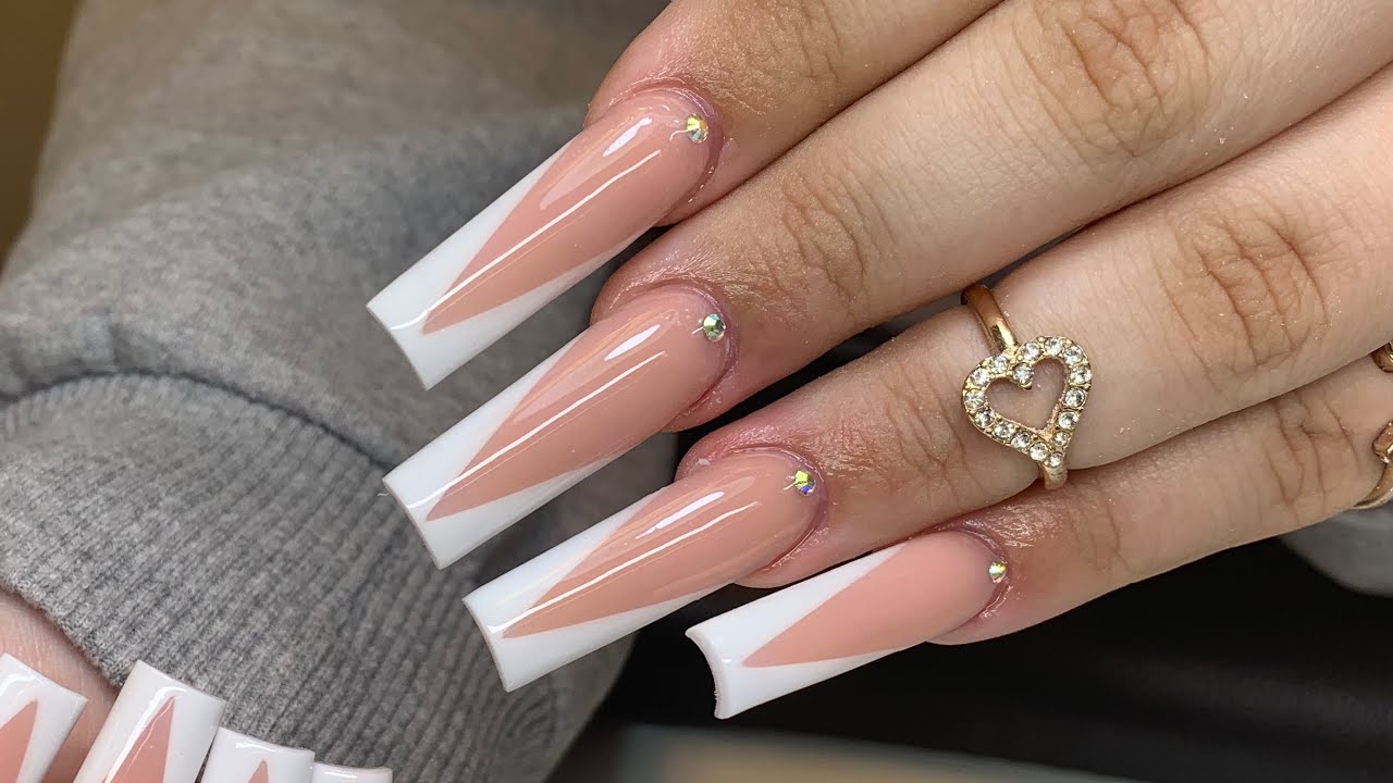 V-Tip French Long Acrylic Nails