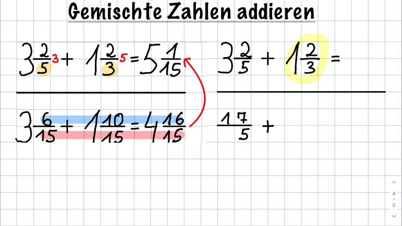 Gemischte Zahlen addieren - 2 M&ouml;glichkeiten