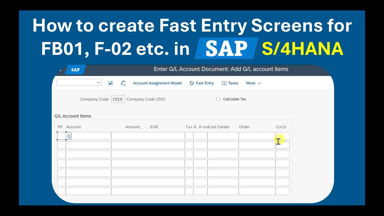 Simplify SAP FI Postings: Fast Entry Variant Setup in S/4HANA GUI for FB01, F-02 etc.