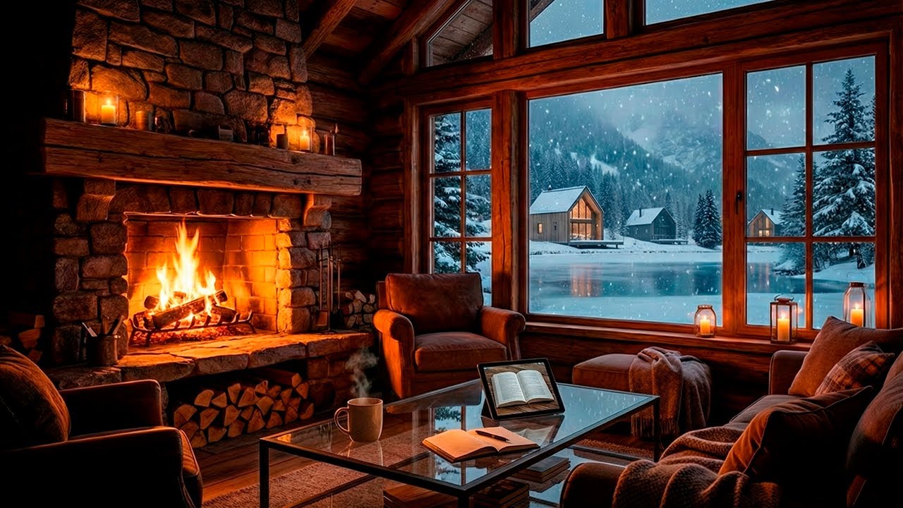Cozy Winter Coffee Shop Ambience ❄️ Soft Jazz Piano & Crackling Fireplace for Work & Focus