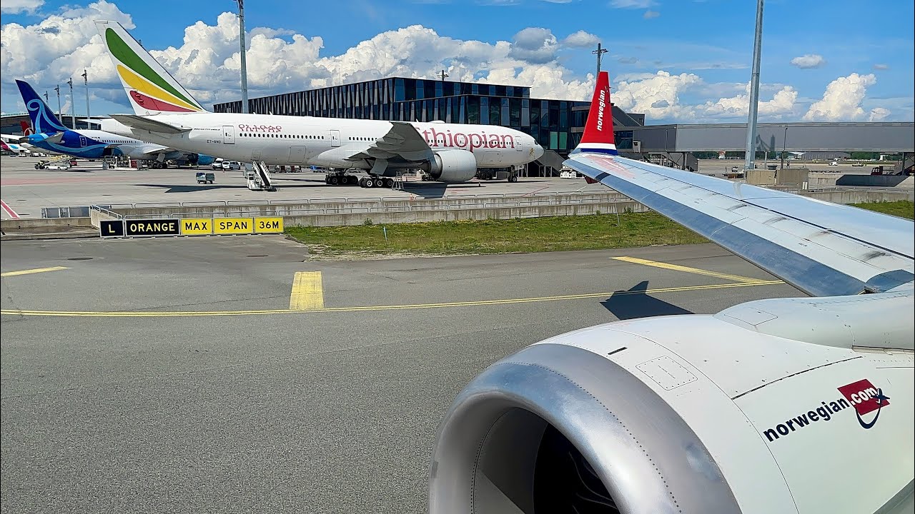 Norwegian Air Sweden B737 Max 8 takeoff Oslo - 4K