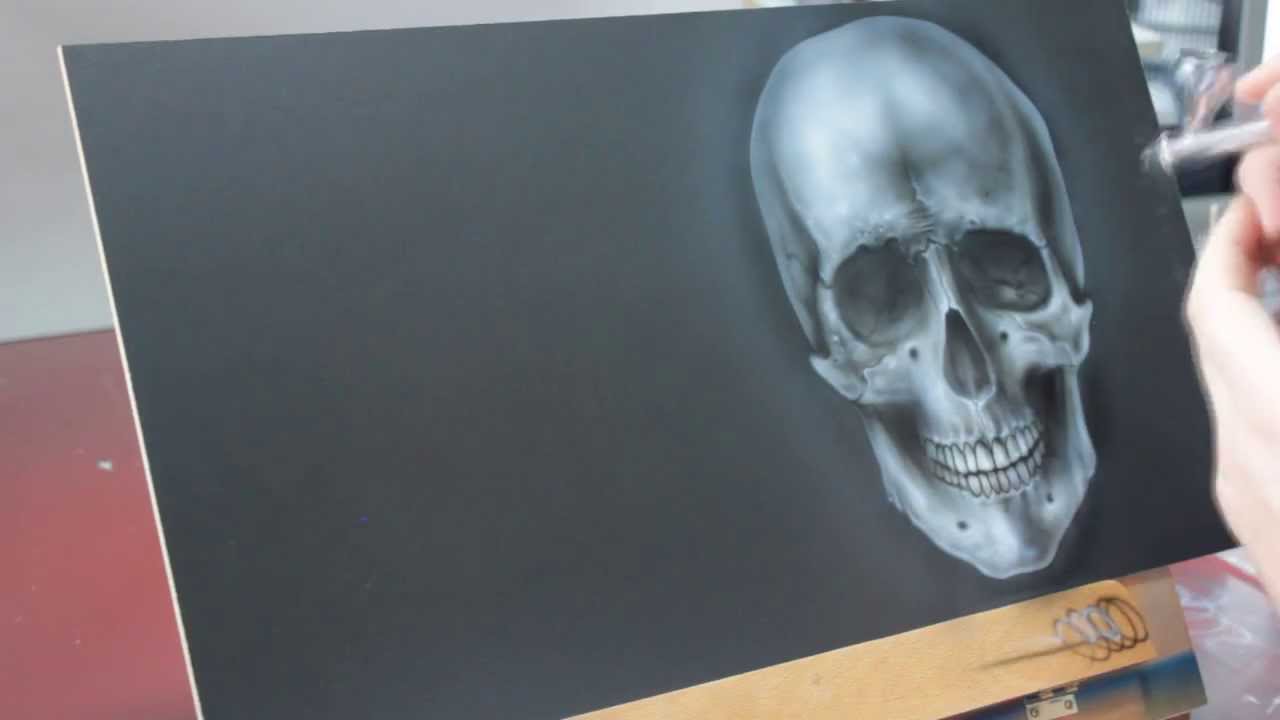 Iwata Neo CN Airbrush Speedpainting Videoanleitung detailreicher Totenkopf Skull (HowTo Tutorial)