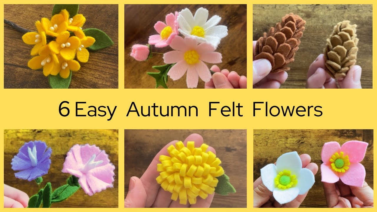 【縫わない】簡単！フェルトで作る秋の花6選/ナデシコ/松ぼっくり/金木犀/菊/コスモス/秋明菊/DIY Felt flower