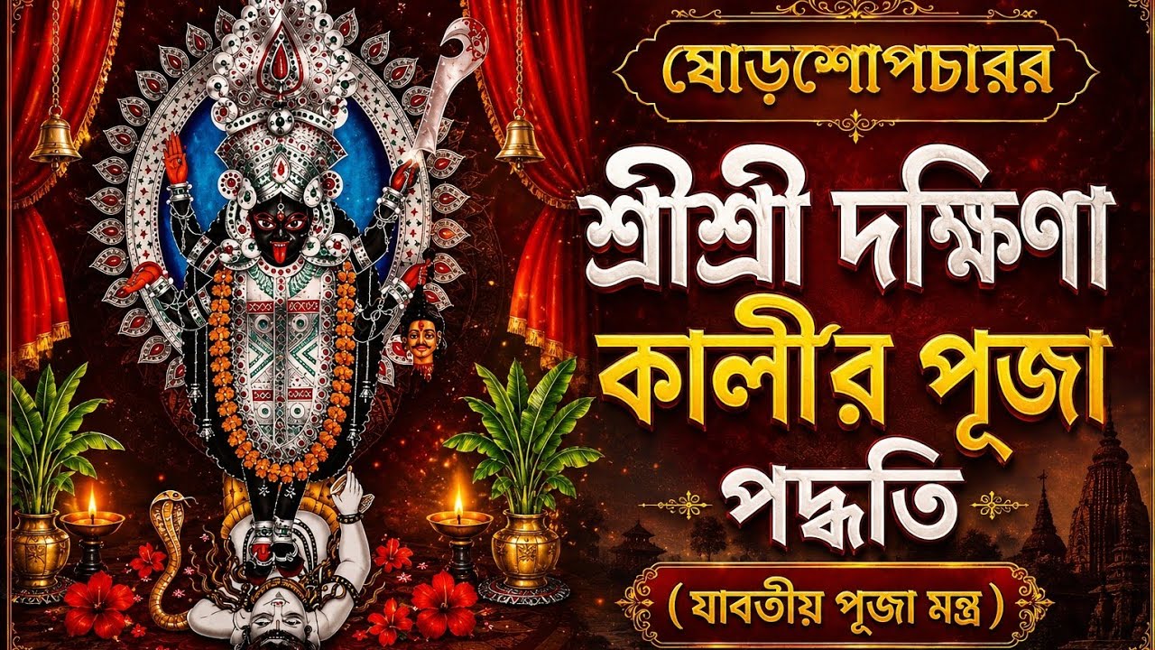 Dakshina kali puja paddhati./ষোড়শোপচারে দক্ষিণা কালি পূজা পদ্ধতি।