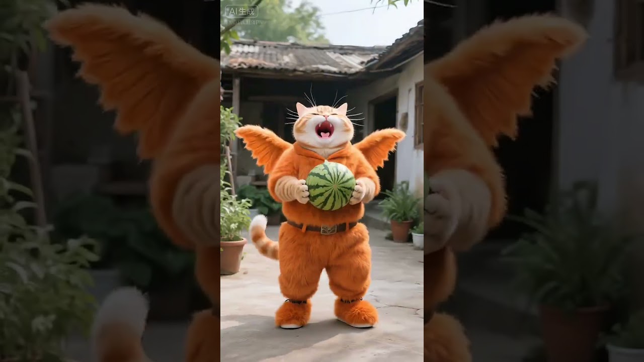 Ep 162 || Fat orange cat and black goose #cat #aicat #fatcat #orangecat #aicatfunny