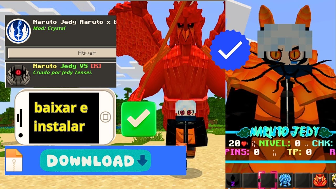 tutorial de como baixar e instalar Addon de Naruto jedy modificado  minecraft pe celular mobile