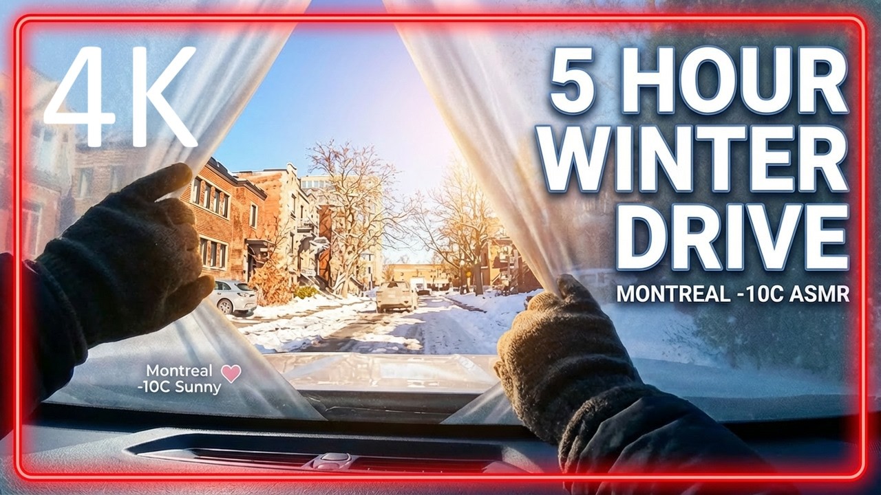 【長時間4K】5 Hours Sunny Winter Drive in Montreal 🇨🇦 -10C❄️ | 冬のドライブASMR 🚗 | 海外都市風景 | Real Dashcam