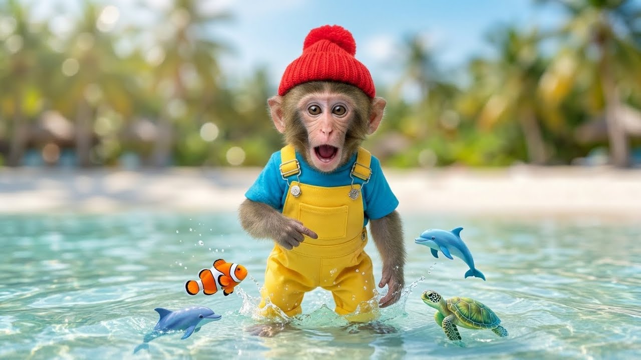 Learn Sea Animals Names with Cute Baby Monkey | Educational Video for Kids | Ocean Animals