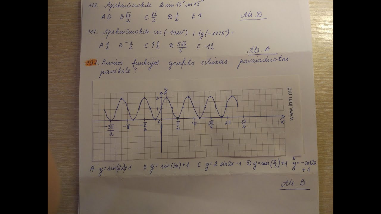 11 klasė. Trigonometrinių funkcijų uždaviniai 2