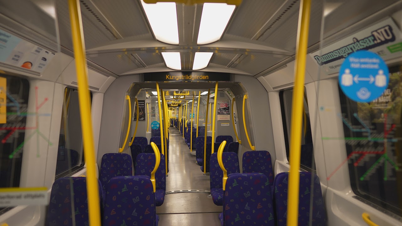 Sweden, Stockholm, subway night ride from Fridhemsplan to Kungsträdgården